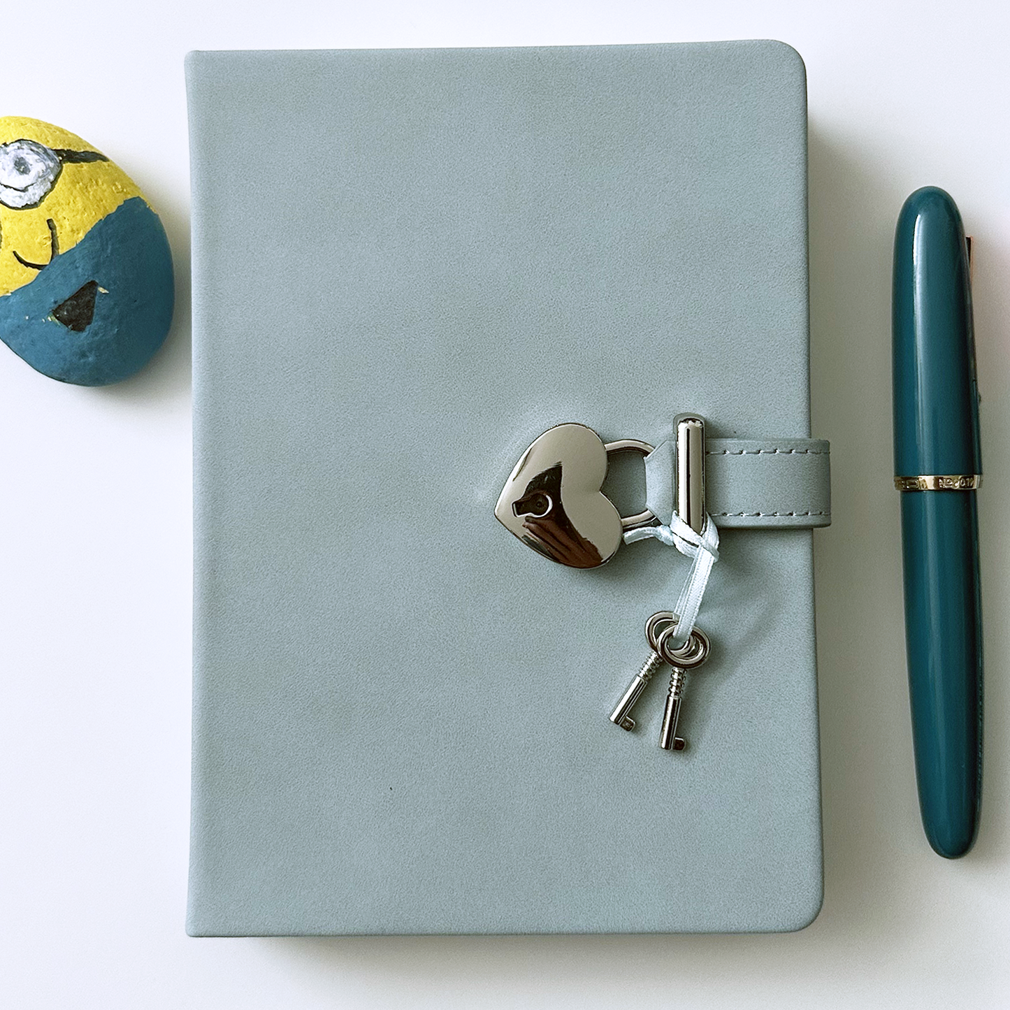 Heart-Lock Journal – Pastel Blue Vegan Leather, 320 Pages