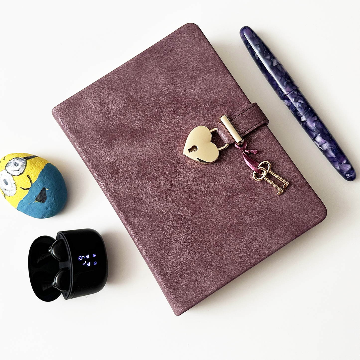 Heart-Lock Journal – Dusty Plum Vegan Leather, 320 Pages