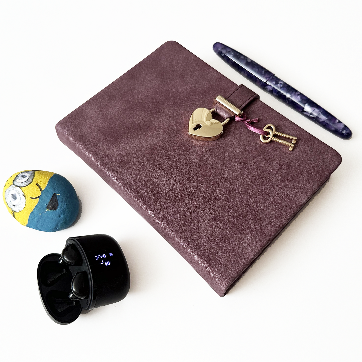 Heart-Lock Journal – Dusty Plum Vegan Leather, 320 Pages