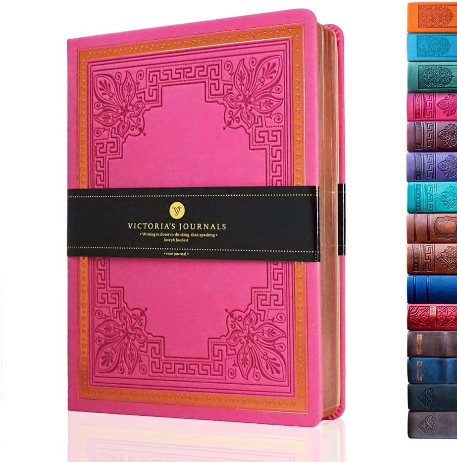 Victoria's Journals Vintage Style Diary for Men and Women – Use it for Writing, Note Taking, Poetry, Travel, Gratitude, Mindfulness, Self-Help, Daily Affirmations or a Prayer Journal 320p. (Pink)