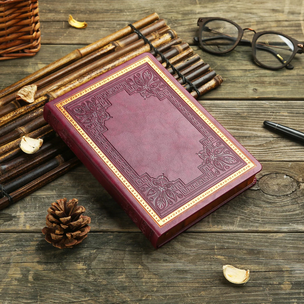 Antique Vintage Burgundy Diary – 320-Page Vegan Leather Journal