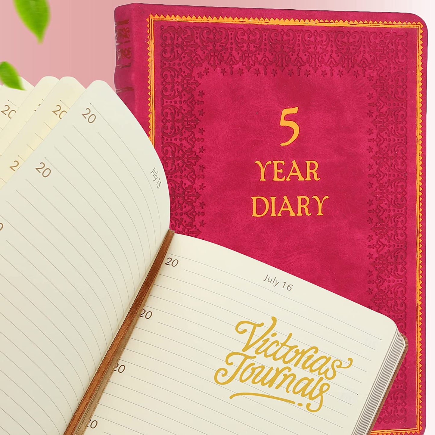 Five-Year Vintage Look Diary (Motivational, Prayer, Gratitude, Mindfulness, Self-Help and Daily Affirmations) 4.64x6.6", 394p. (Red)