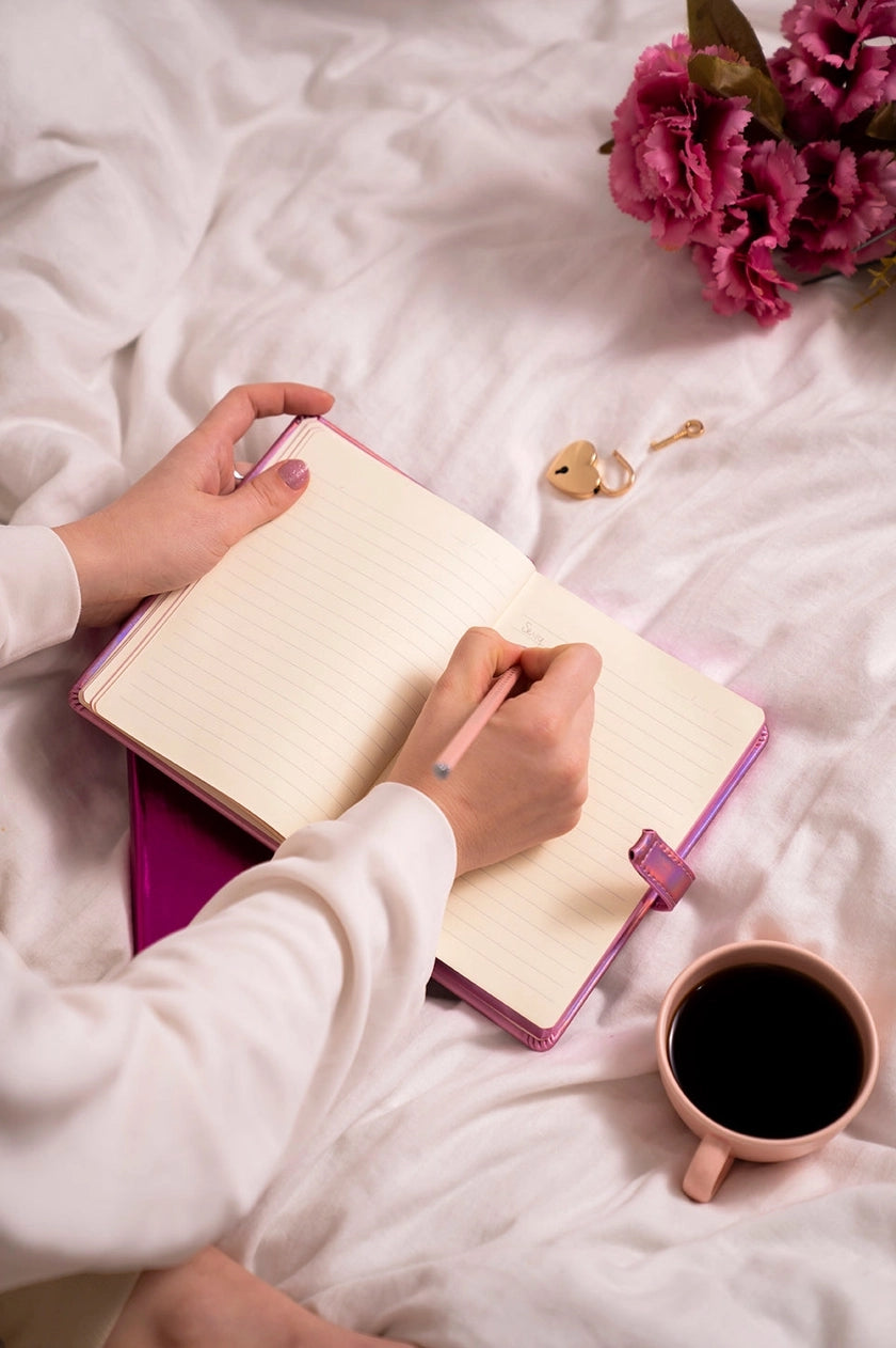 Secret Heart-Lock Journal – Metallic Blue Vegan Leather, 320 Pages