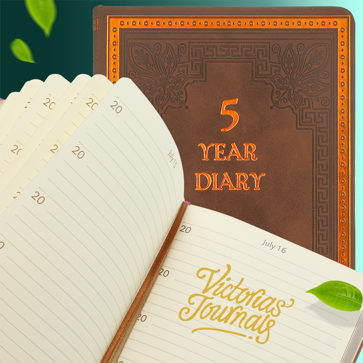 Five-Year Vintage Look Diary (Motivational, Prayer, Gratitude, Mindfulness, Self-Help and Daily Affirmations) 4.64x6.6", 394p. (Brown)