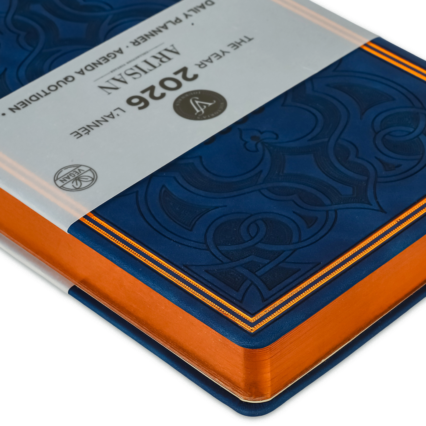 2026 Artisan Daily Planner — Blue Vegan Leather Antique Style (5.7" × 8.1", Bilingual, One-Day-Per-Page)