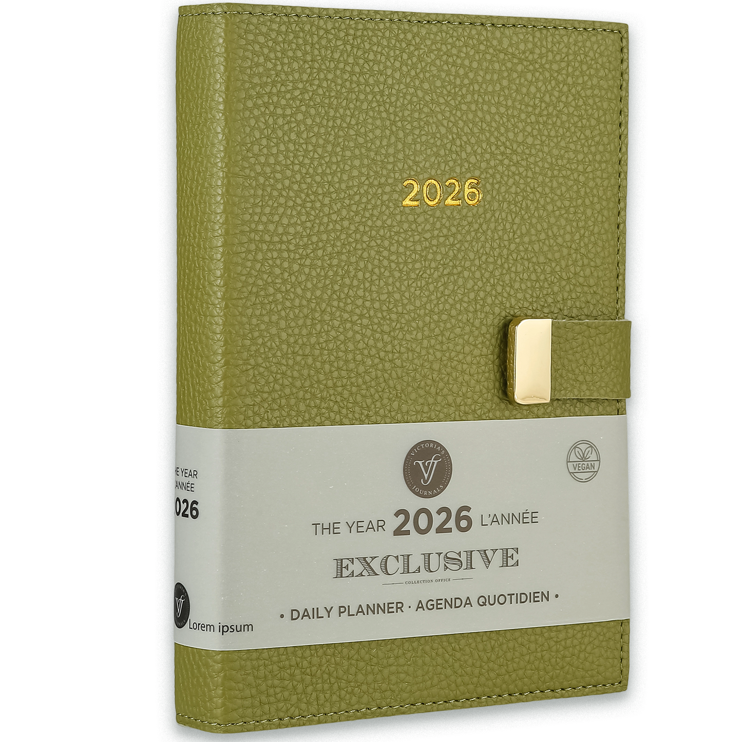 2026 Olive Exclusive Daily Planner — Vegan Leather with Gold Clasp (5.7" × 8.1", Bilingual, One-Day-Per-Page)