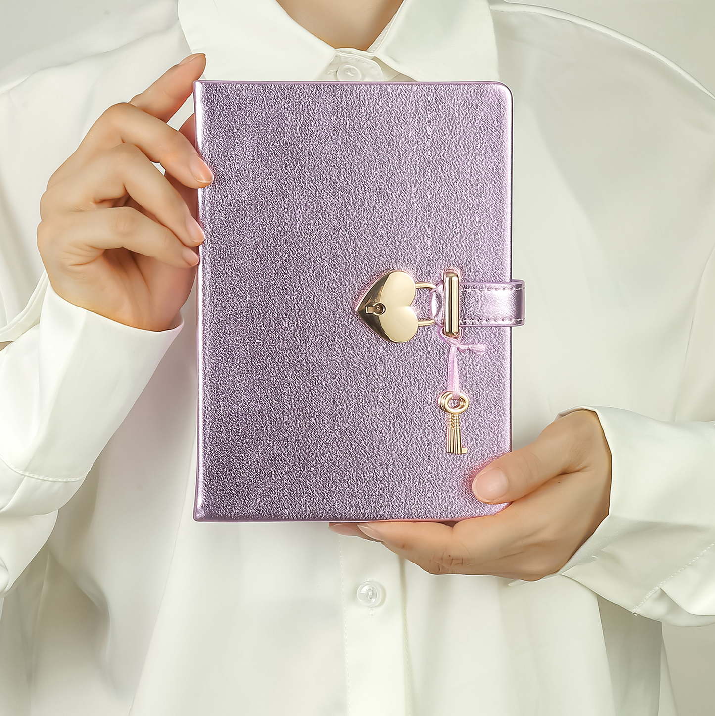 Heart-Lock Journal – Metallic Purple Vegan Leather, 320 Pages