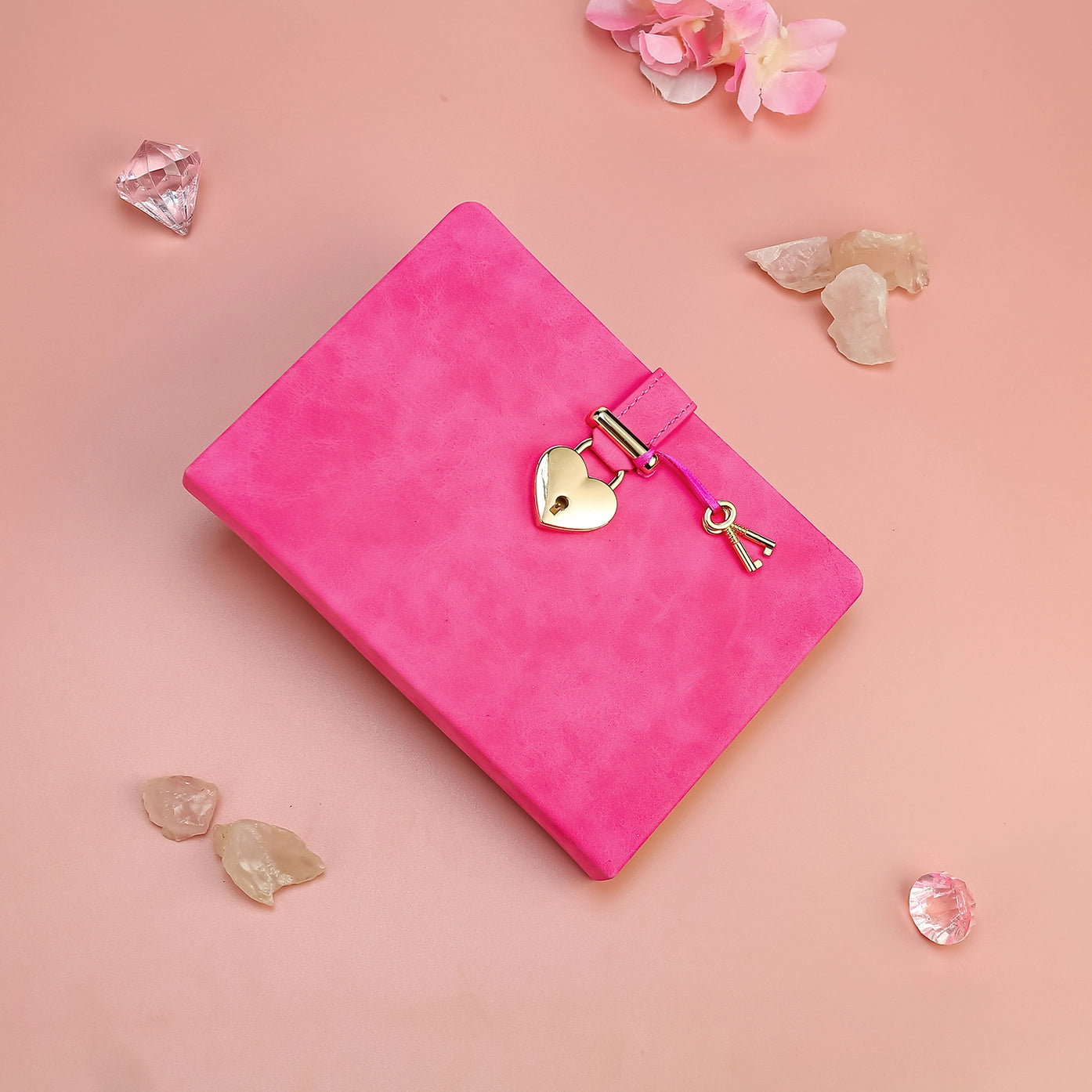 Heart-Lock Journal – Pastel Pink Vegan Leather, 320 Pages