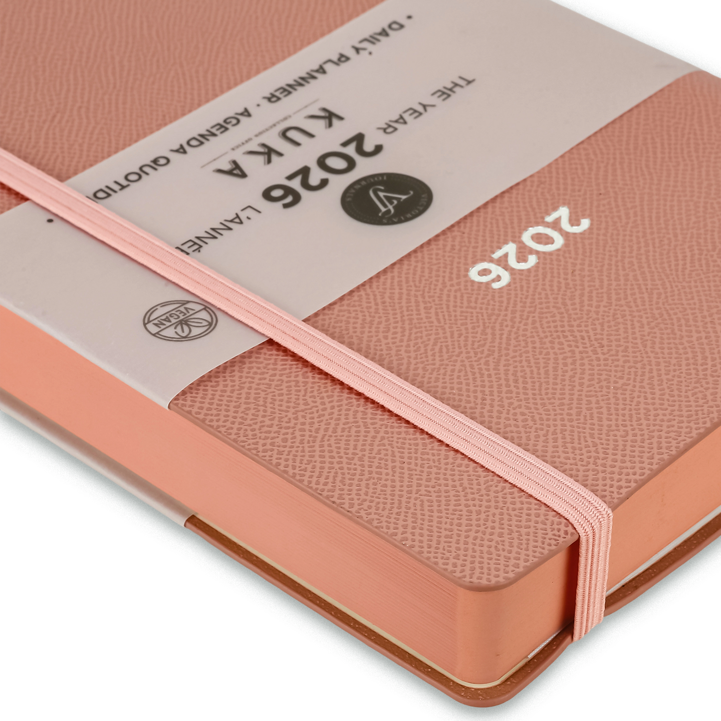 2026 Kuka Daily Planner — Pink Vegan Leather with Pen Loop & Elastic (5.5" × 8", Bilingual, One-Day-Per-Page)