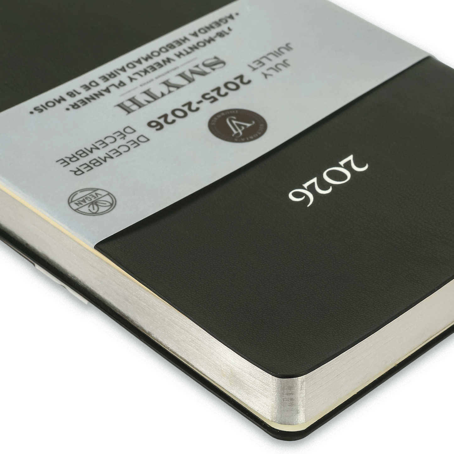 2025–2026 Smyth Academic Weekly Planner — Black A5 Vegan Leather (18-Month, Bilingual)