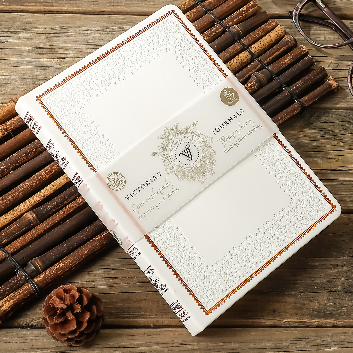 Antique Vintage Lily White Diary – 320-Page Vegan Leather Journal