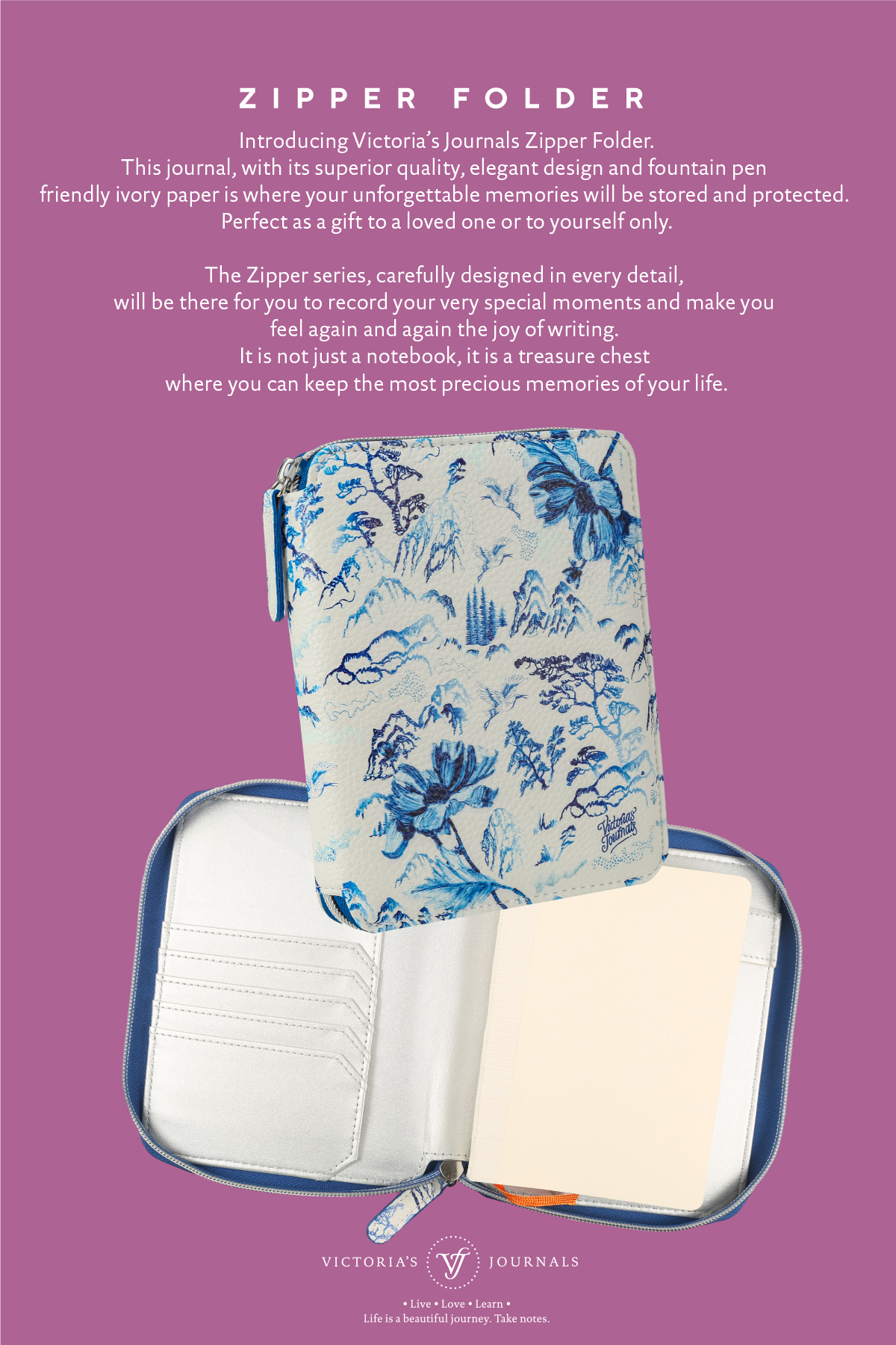 Zippered Vegan Leather Portfolio Diary (Delftware)
