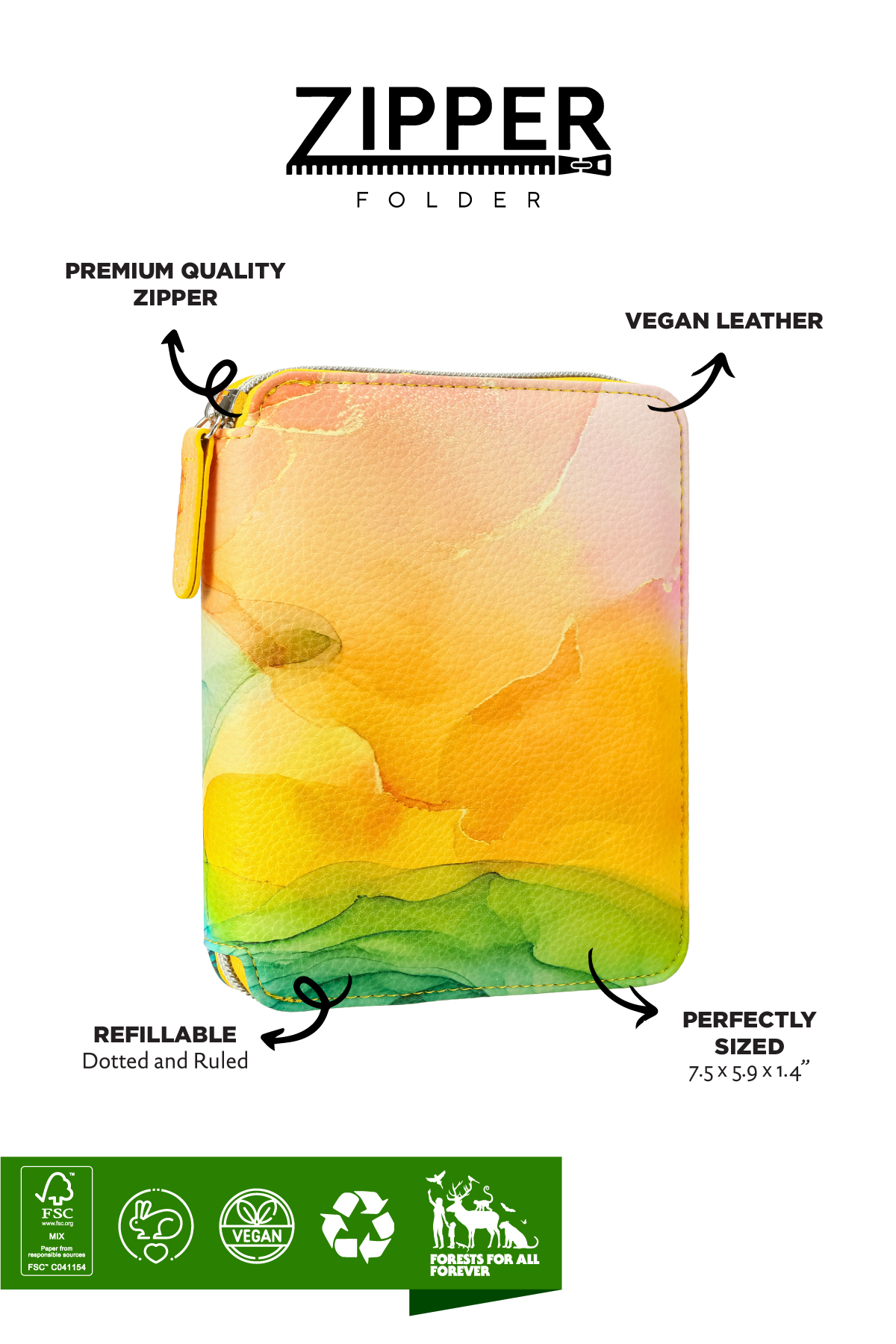 Zippered Vegan Leather Portfolio Diary (Dawn)
