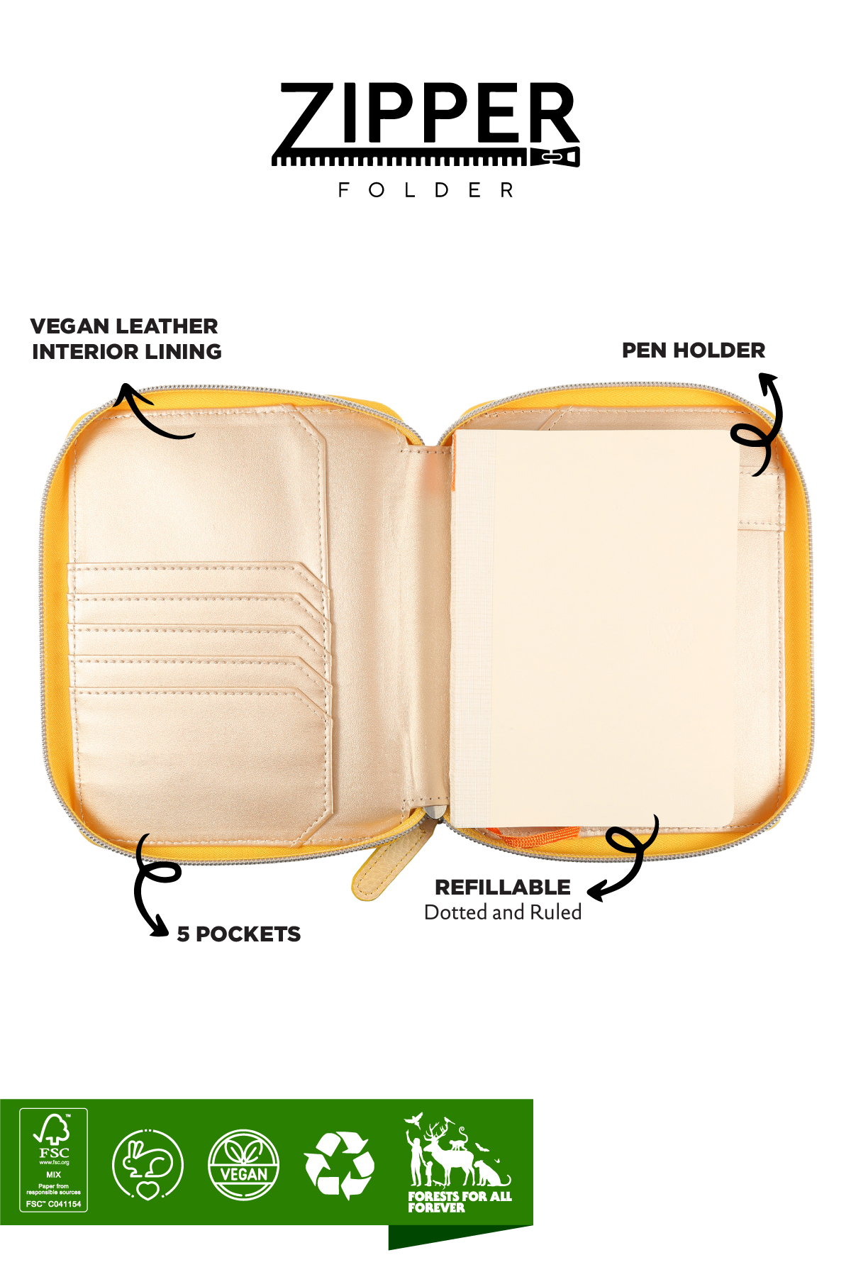 Zippered Vegan Leather Portfolio Diary (Dawn)