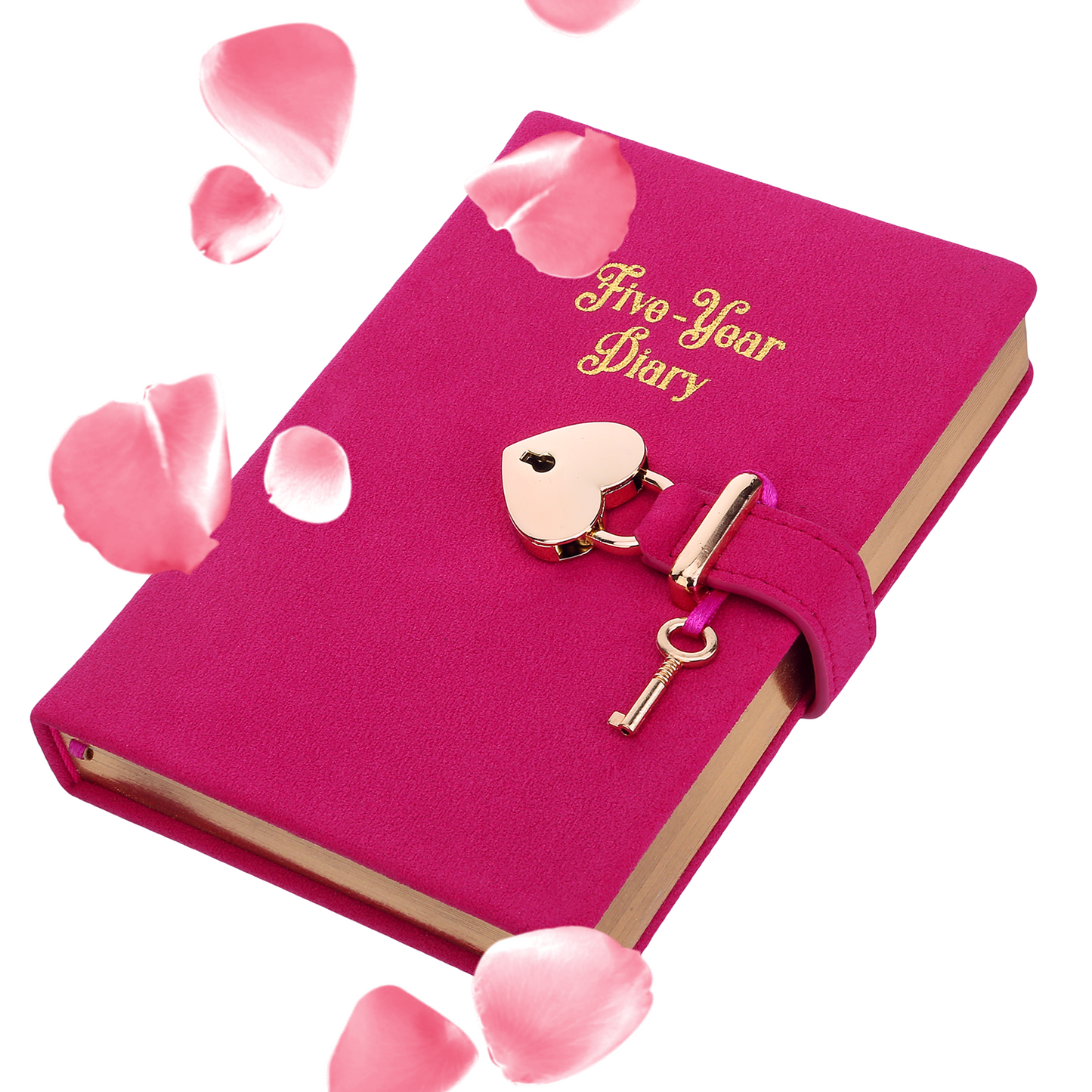 5 Year Diary for Women and Girls: Five-Year Happiness, Memory and Daily Journal with Heart Lock - 4.7x6.5", 394pages (Fuchsia)