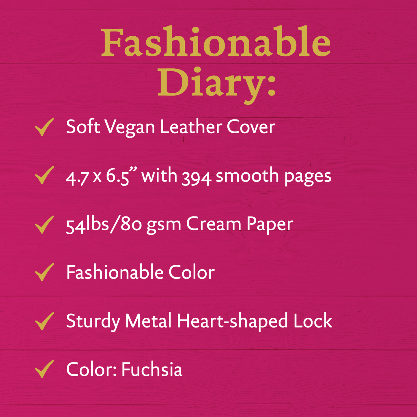 5 Year Diary for Women and Girls: Five-Year Happiness, Memory and Daily Journal with Heart Lock - 4.7x6.5", 394pages (Fuchsia)