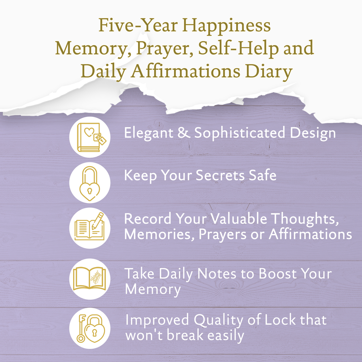 5 Year Diary for Women and Girls: Five-Year Happiness, Memory and Daily Journal with Heart Lock - 4.7x6.5", 394pages (Lilac)