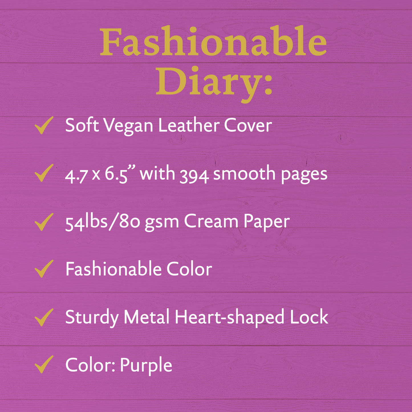 5 Year Diary for Women and Girls: Five-Year Happiness, Memory and Daily Journal with Heart Lock - 4.7x6.5", 394pages (Purple)