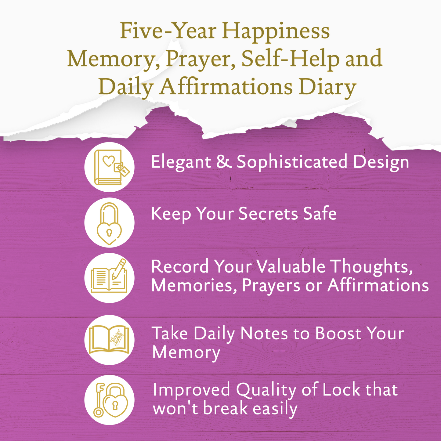 5 Year Diary for Women and Girls: Five-Year Happiness, Memory and Daily Journal with Heart Lock - 4.7x6.5", 394pages (Purple)