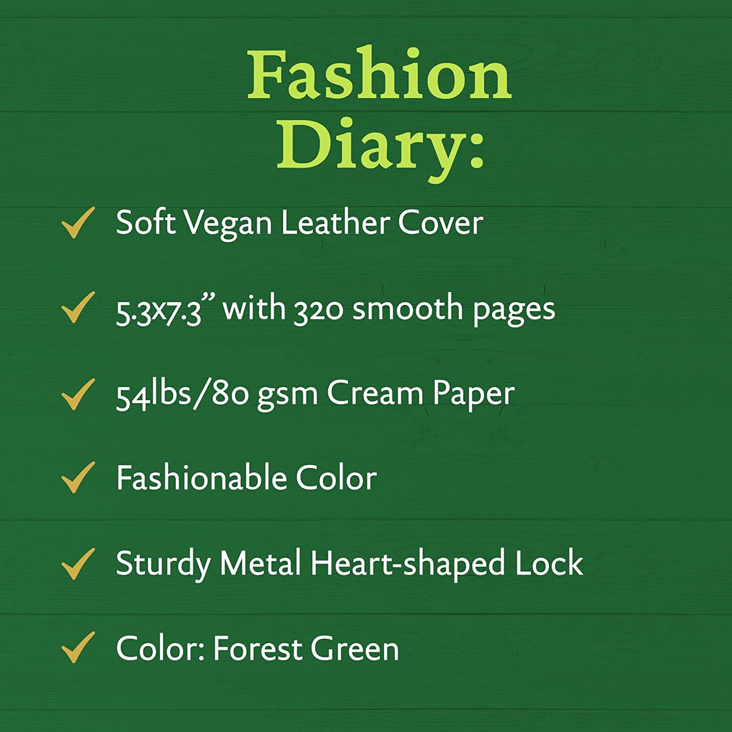 Heart-Lock Journal – Forest Green Vegan Leather, 320 Pages