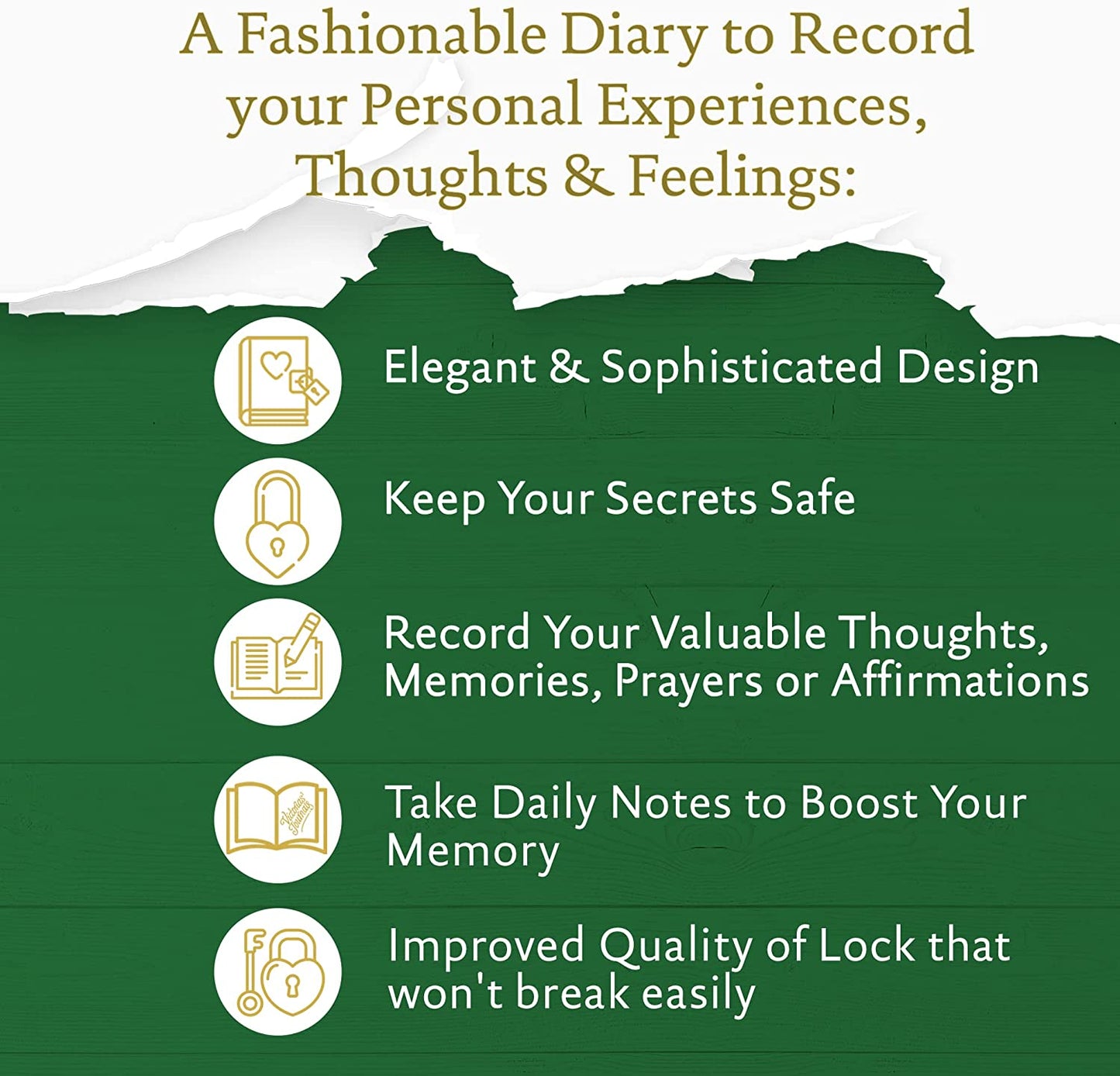 Heart-Lock Journal – Forest Green Vegan Leather, 320 Pages