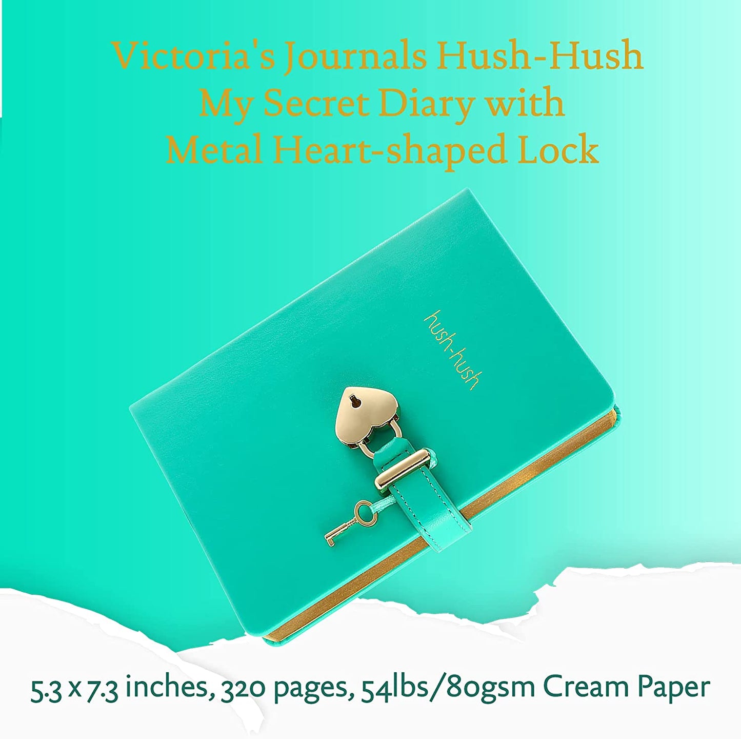 Heart-Lock Journal – Mint Green Vegan Leather, 320 Pages