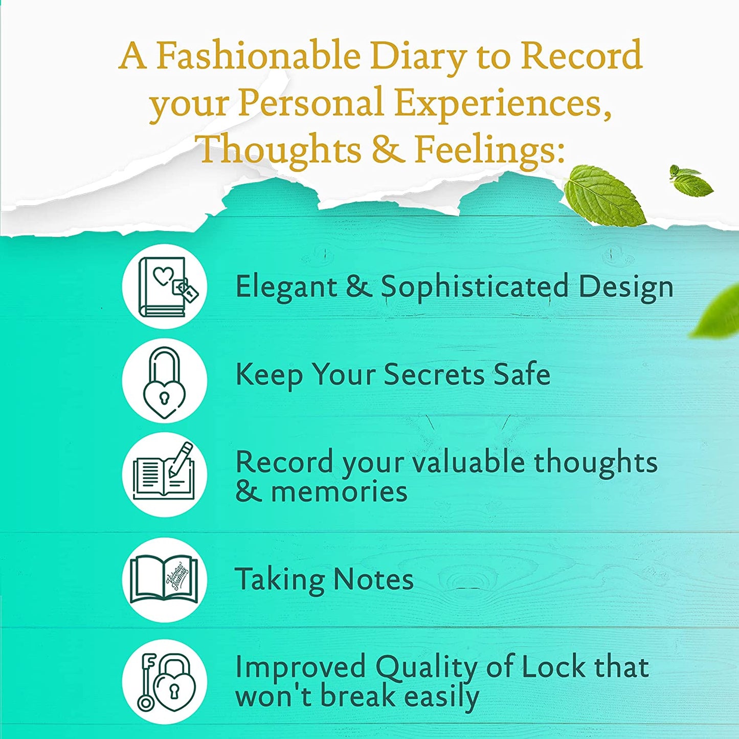 Heart-Lock Journal – Mint Green Vegan Leather, 320 Pages