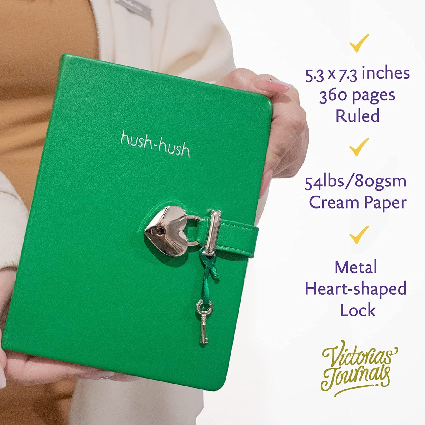 Heart-Lock Journal – Forest Green Vegan Leather, 320 Pages