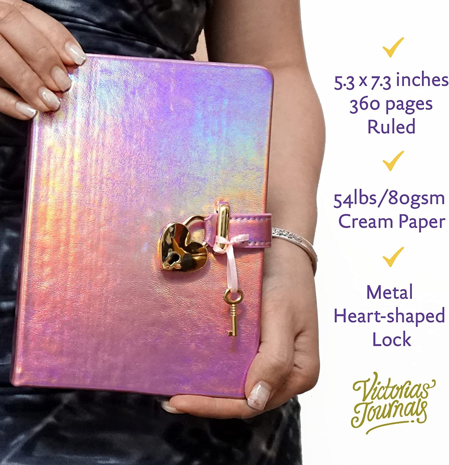 Heart-Lock Journal – Metallic Pink Vegan Leather, 320 Pages
