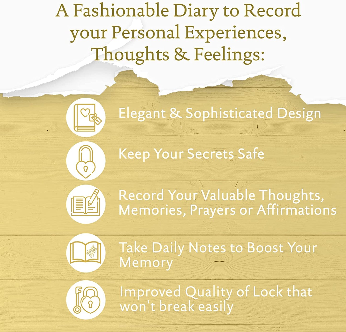 Secret Heart-Lock Journal – Iridescent Gold Vegan Leather, 320 Pages