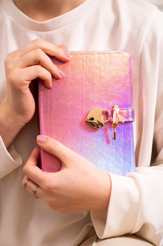 Heart-Lock Journal – Metallic Pink Vegan Leather, 320 Pages