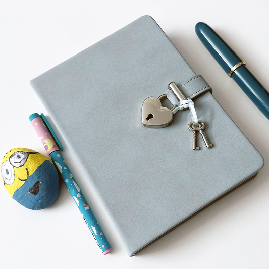Heart-Lock Journal – Pastel Blue Vegan Leather, 320 Pages