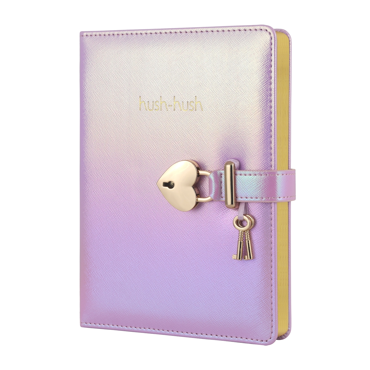 Heart Shaped Lock Journal with Key for Girls, Vegan Leather Cover, 5.3x7.3 inches, 320 pages, Iridescent Lilac. Cute Locking Secret Notebook, College-ruled – Victoria's Journals