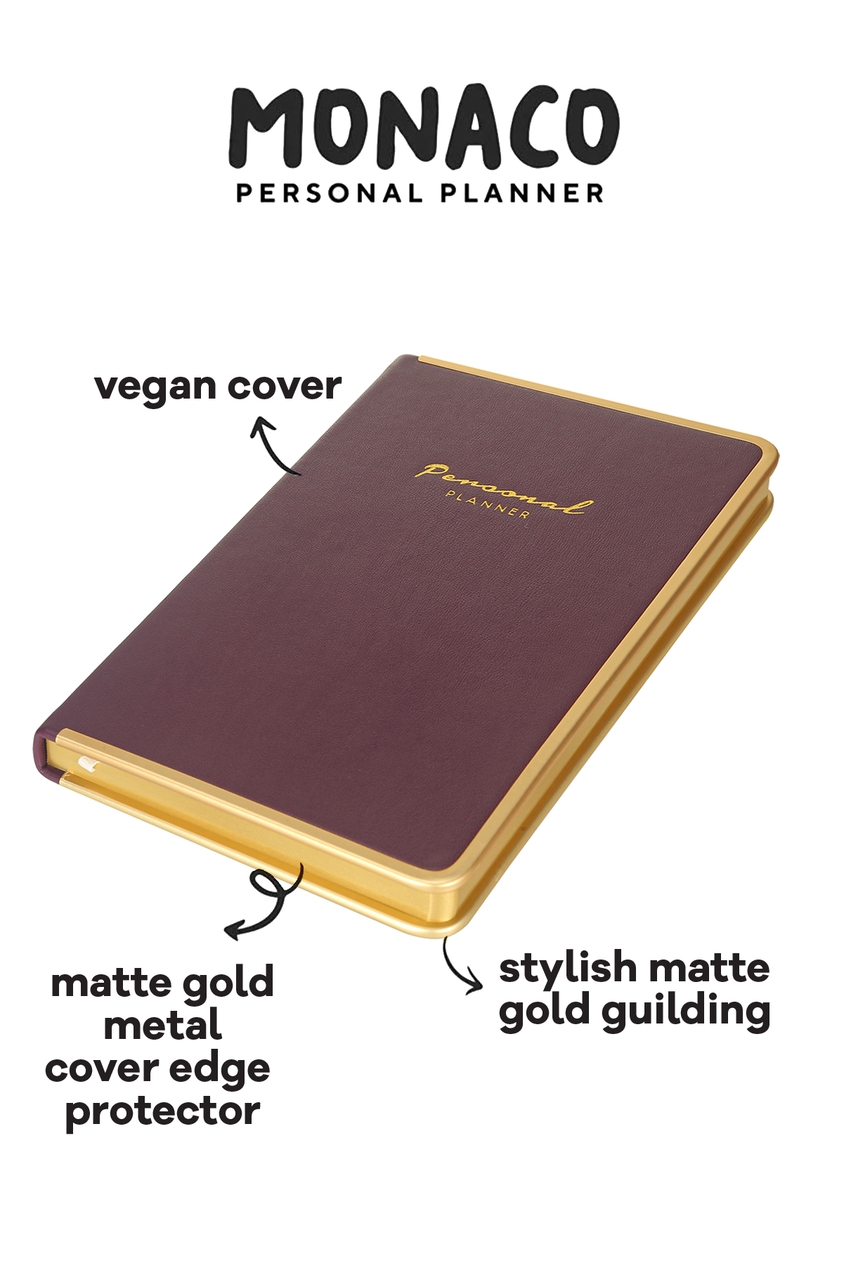Monaco Undated Diary Personal Planner Vegan Cover (Burgundy)