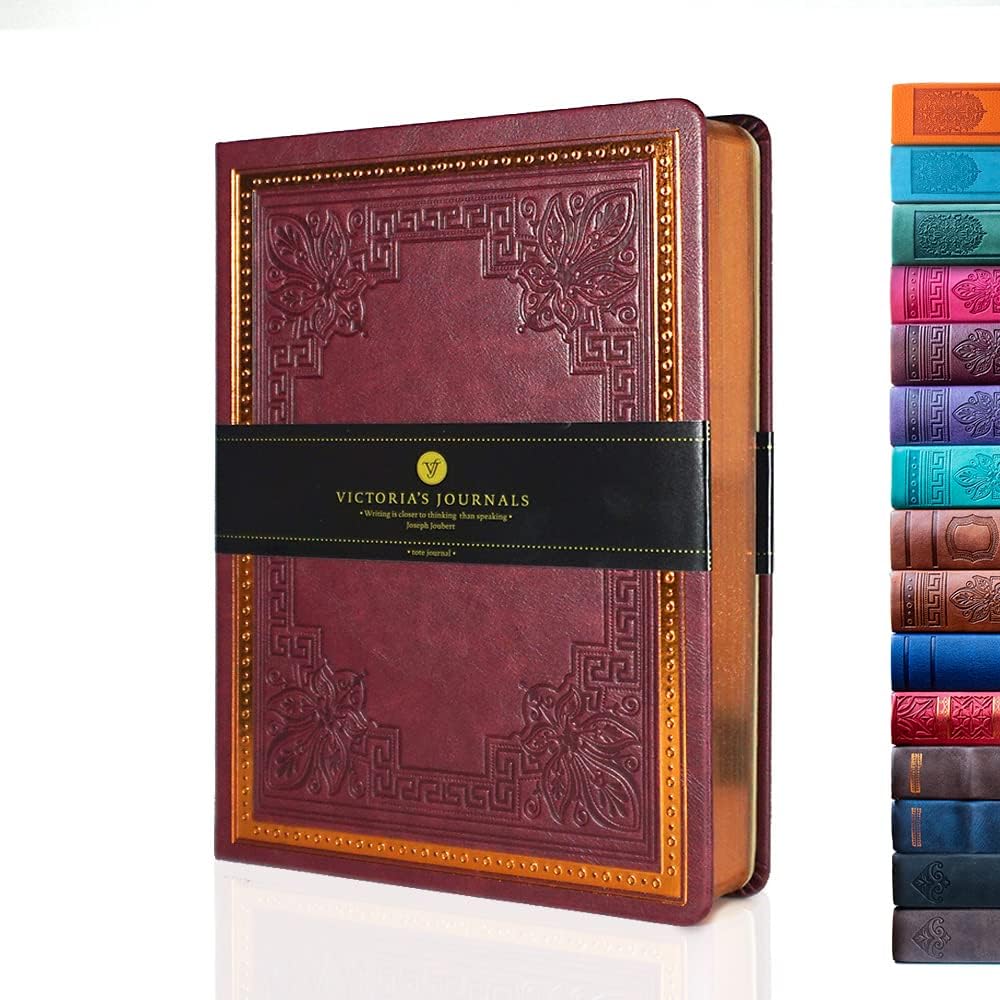 Victoria's Journals Vintage Style Diary for Men and Women  Journal Hard Cover (Burgundy)