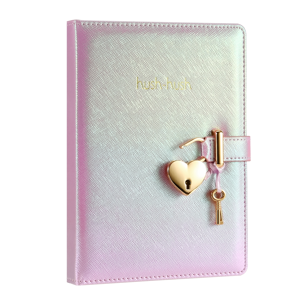 Heart Shaped Lock Journal with Key for Girls, Vegan Leather Cover, 5.3x7.3 inches, 320 pages, Iridescent Lilac. Cute Locking Secret Notebook, College-ruled – Victoria's Journals