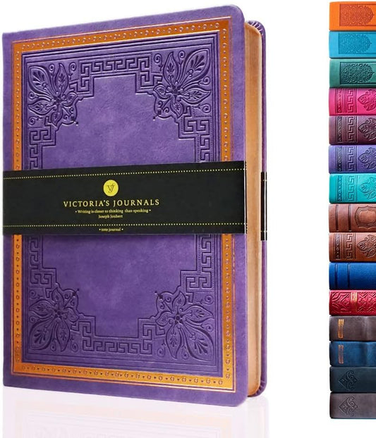 Victoria's Journals Vintage Style Diary for Men and Women – Use it for Writing, Note Taking, Poetry, Travel, Gratitude, Mindfulness, Self-Help, Daily Affirmations or a Prayer Journal 320p. (Purple)