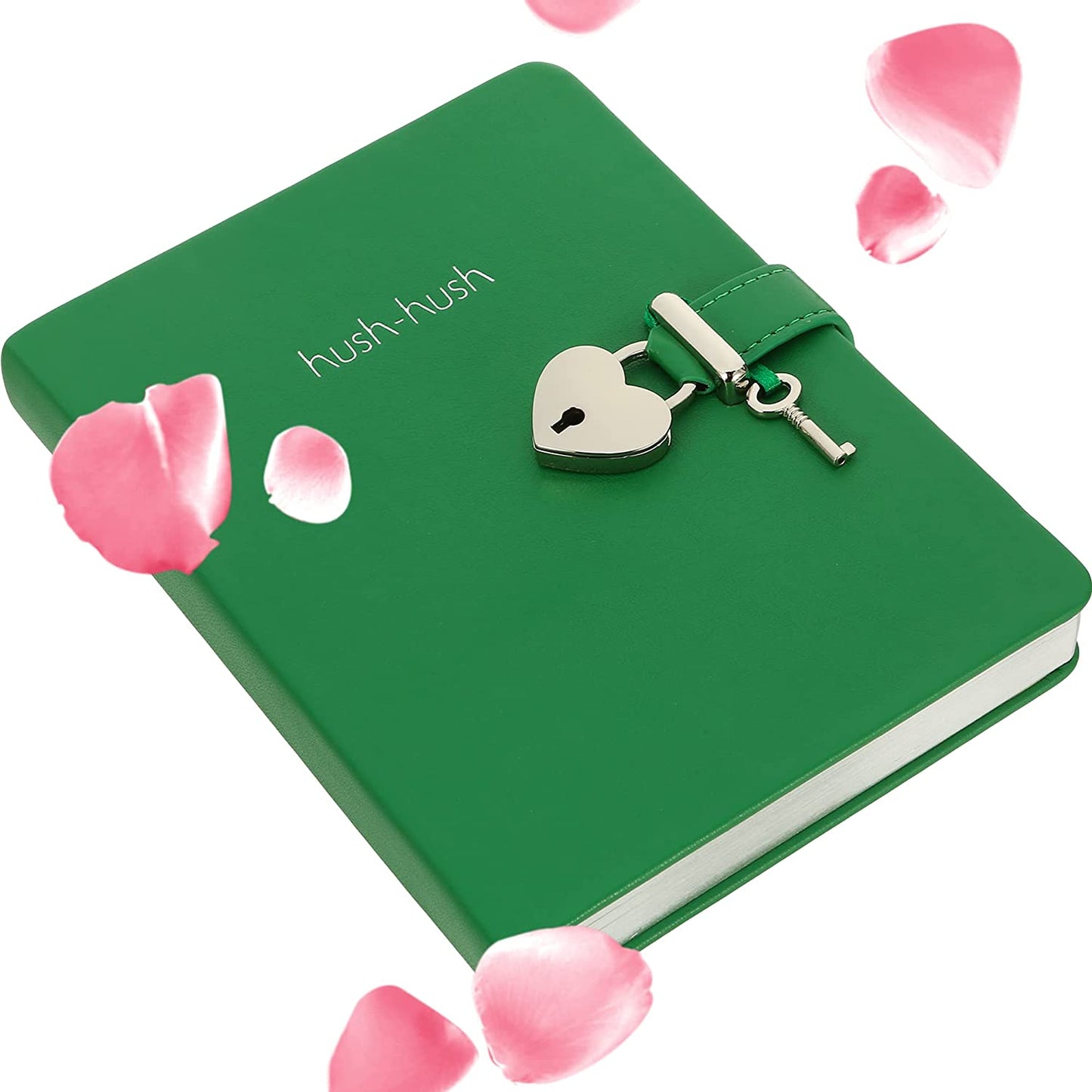 Heart Shaped Lock Journal, Lock Diary for Girls with Key, Vegan Leather Cover, Cute Locking Secret Notebook for Teens, 5.3x7.3",320p Victoria's Journals Secret Diary, College-ruled (Forest Green)