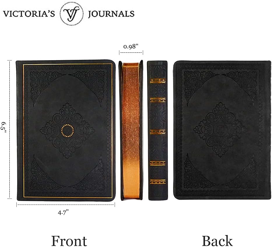 Vintage Style Diary for Men and Women Renaissance Journal Vegan Leather (Matte Black)