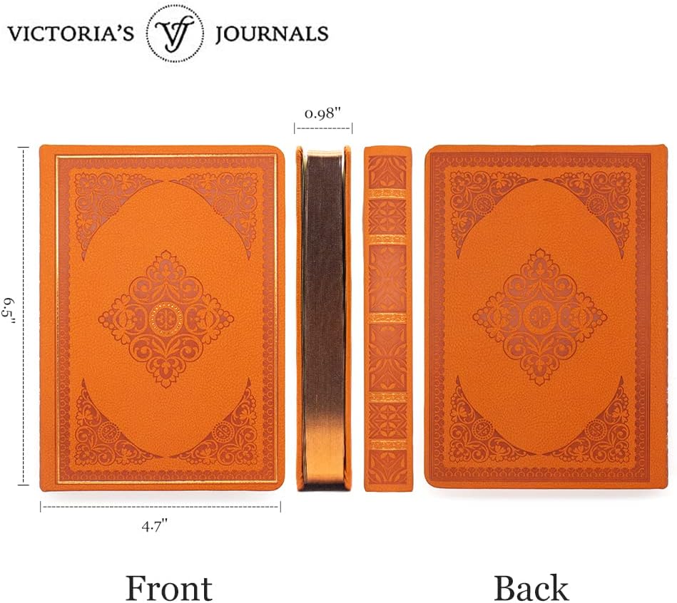 Vintage Style Diary for Men and Women Renaissance Journal Vegan Leather (Orange)