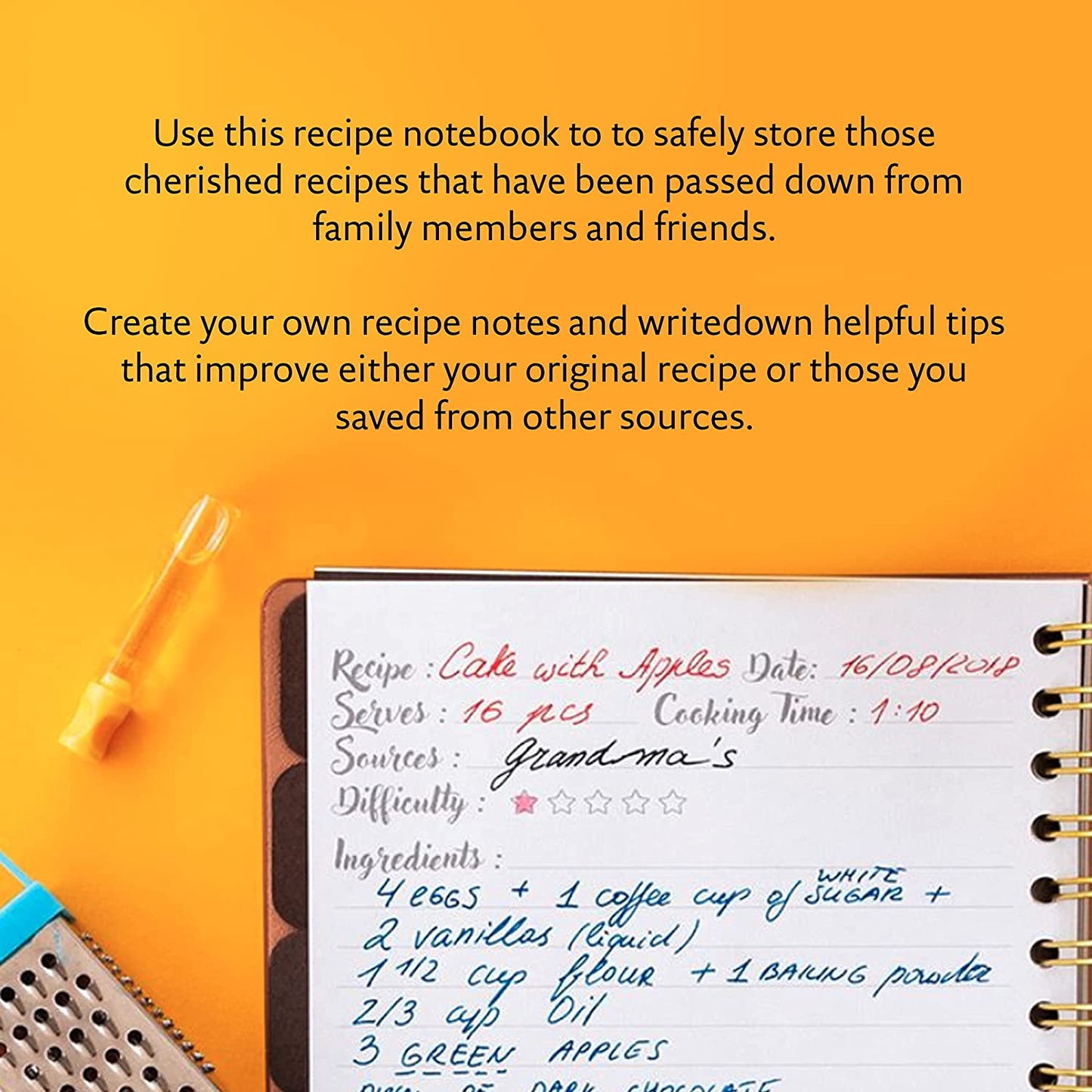 Recipes & Notes, Planner For Your Recipes 7.3x8.5"(Rosegold)