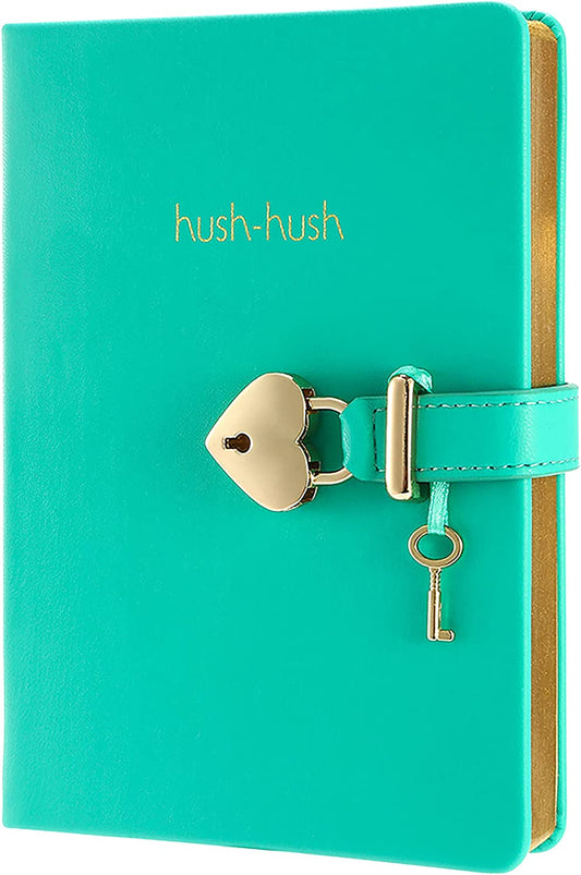 Heart Shaped Lock Journal, Lock Diary for Girls with Key, Vegan Leather Cover, Cute Locking Secret Notebook for Teens, 5.3x7.3",320p Victoria's Journals Secret Diary, College-ruled (Mint Green)