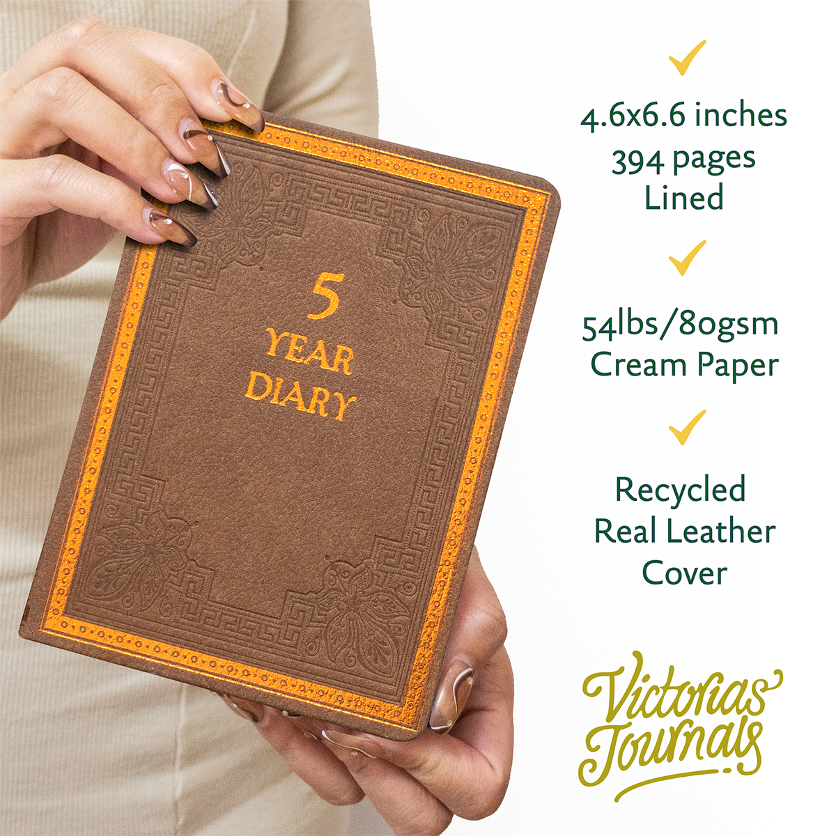 5 Year Recycled Leather Diary (Brown)