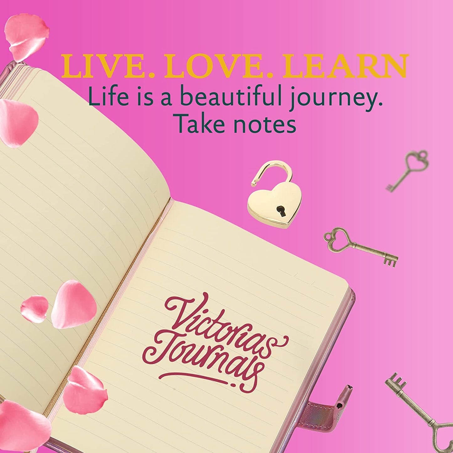 Heart Lock Journal for Girls, Teens and Tweens with Pencil Case (Pastel Pink)