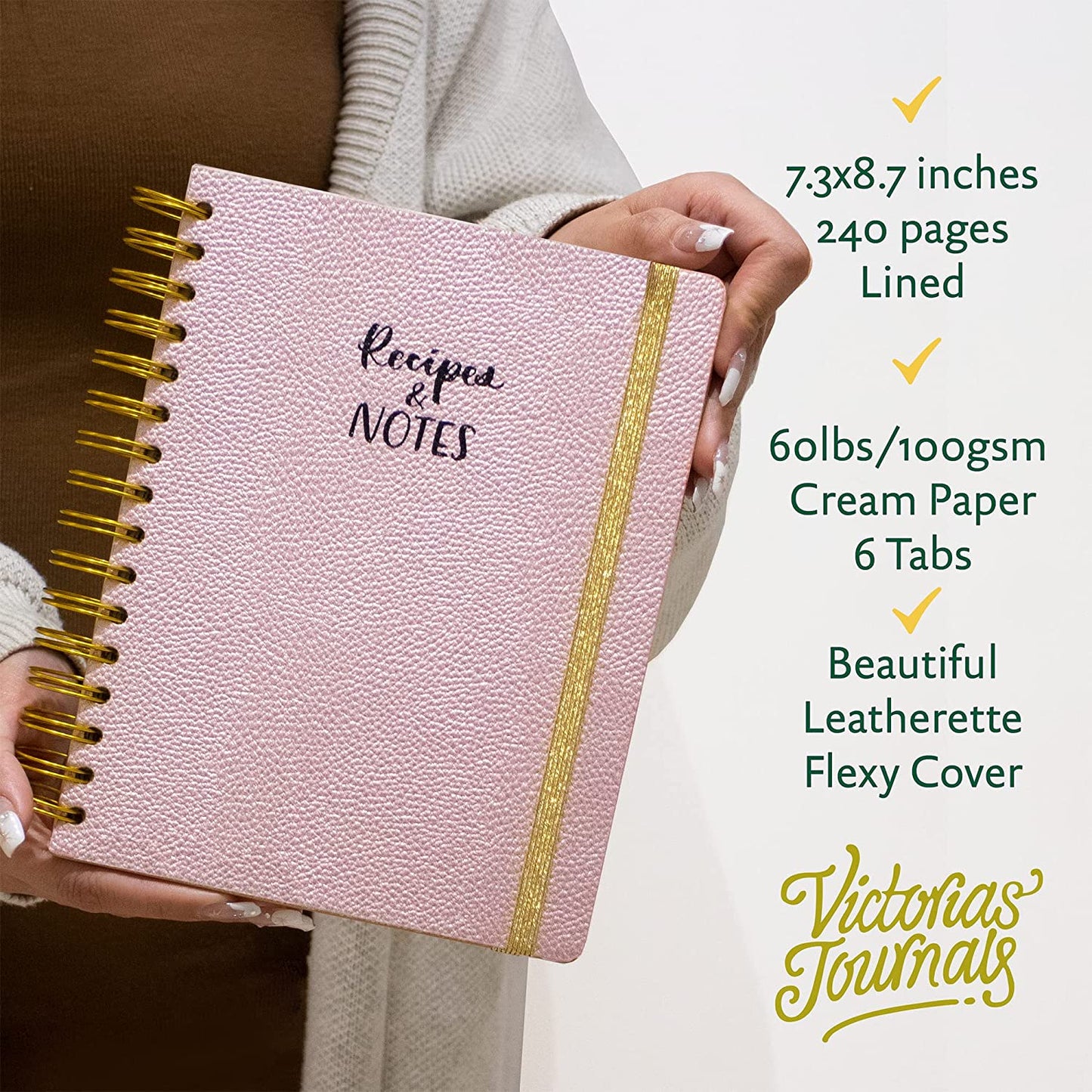 Recipes & Notes, Planner For Your Recipes 7.3x8.5"(Rosegold)