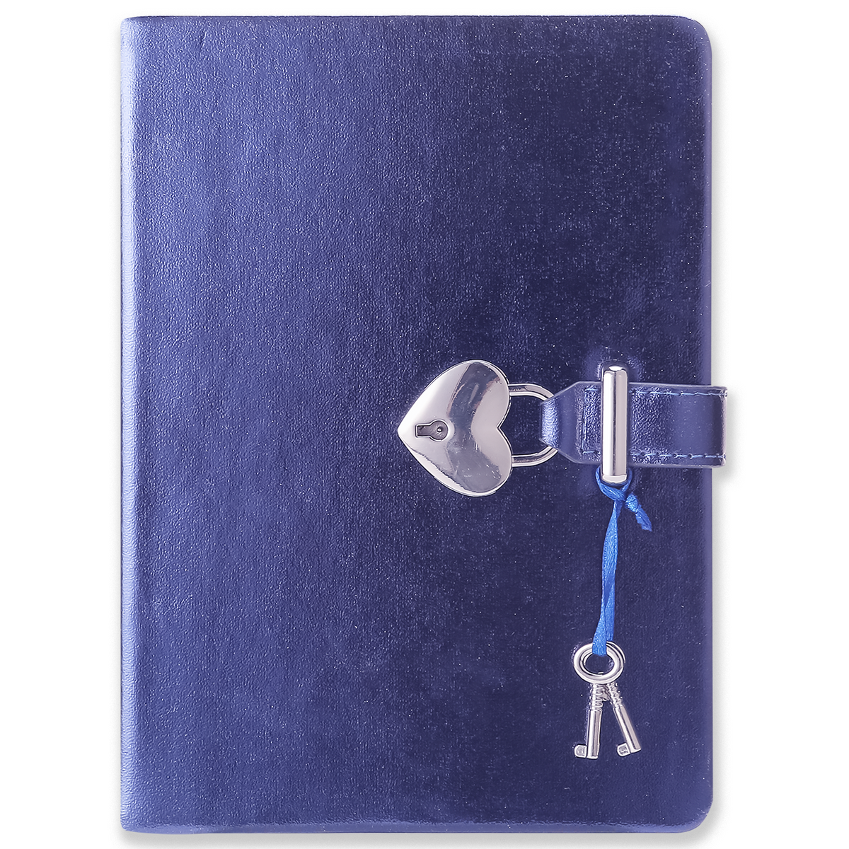 Secret Heart-Lock Journal – Metallic Blue Vegan Leather, 320 Pages