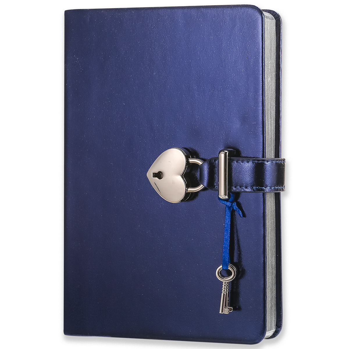 Secret Heart-Lock Journal – Metallic Blue Vegan Leather, 320 Pages