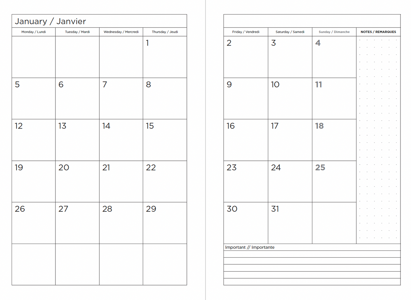 2026 Kuka Daily Planner — Black Vegan Leather with Pen Loop & Elastic (5.5" × 8", Bilingual, One-Day-Per-Page)