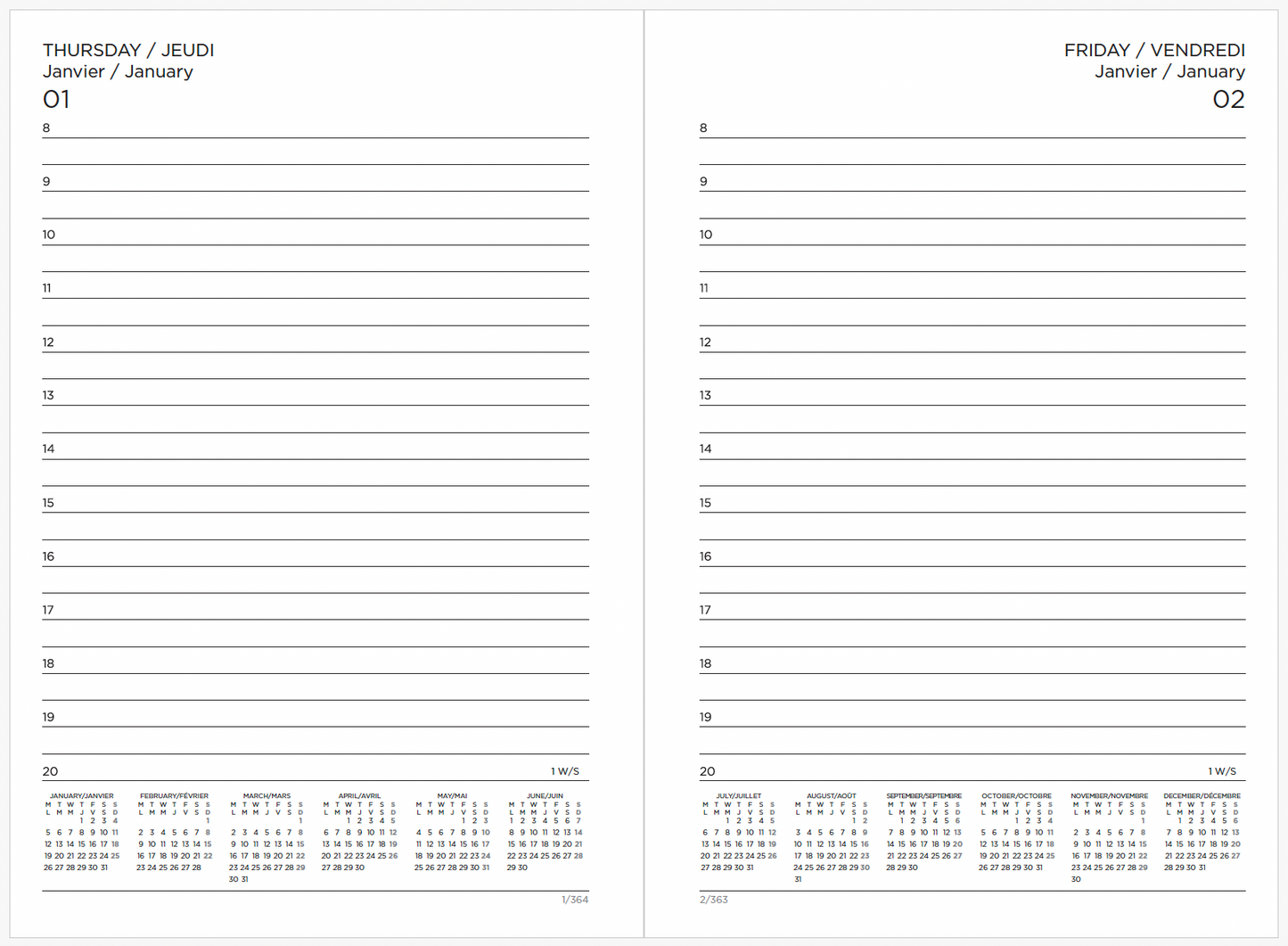 2026 Kuka Daily Planner — Black Vegan Leather with Pen Loop & Elastic (5.5" × 8", Bilingual, One-Day-Per-Page)