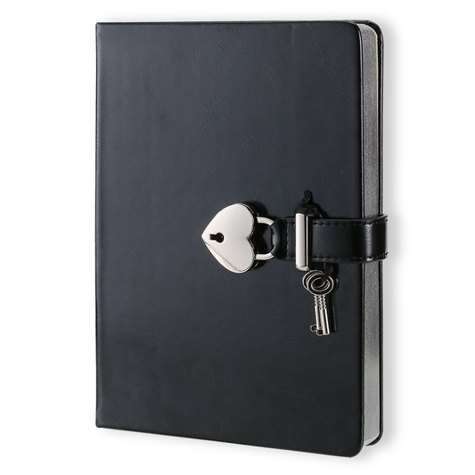 Heart Lock Diary for Girls with 2 Keys Vegan Cover (Metallic Black)